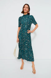 Green Amara Marble Print Long Sleeve Dress
